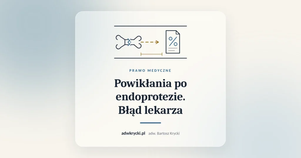 Staw biodrowy z endoprotezą i akta sprawy, powikłania po endoprotezie jako błąd lekarza